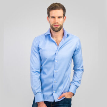 C002CCPR000007 Camisa Italiana Custom Fit popelina Azul cuello italiano