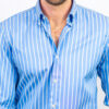 C1RCBDPR000005 Camisa Italiana Regular Fit Azul a rayas blancas cuello abotonado-