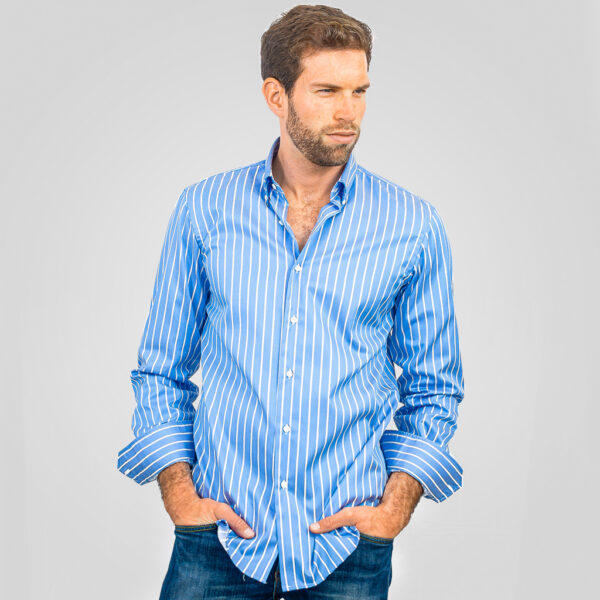 C1RCBDRO005 Camisa Corte Italiano Regular Fit Azul a rayas blancas