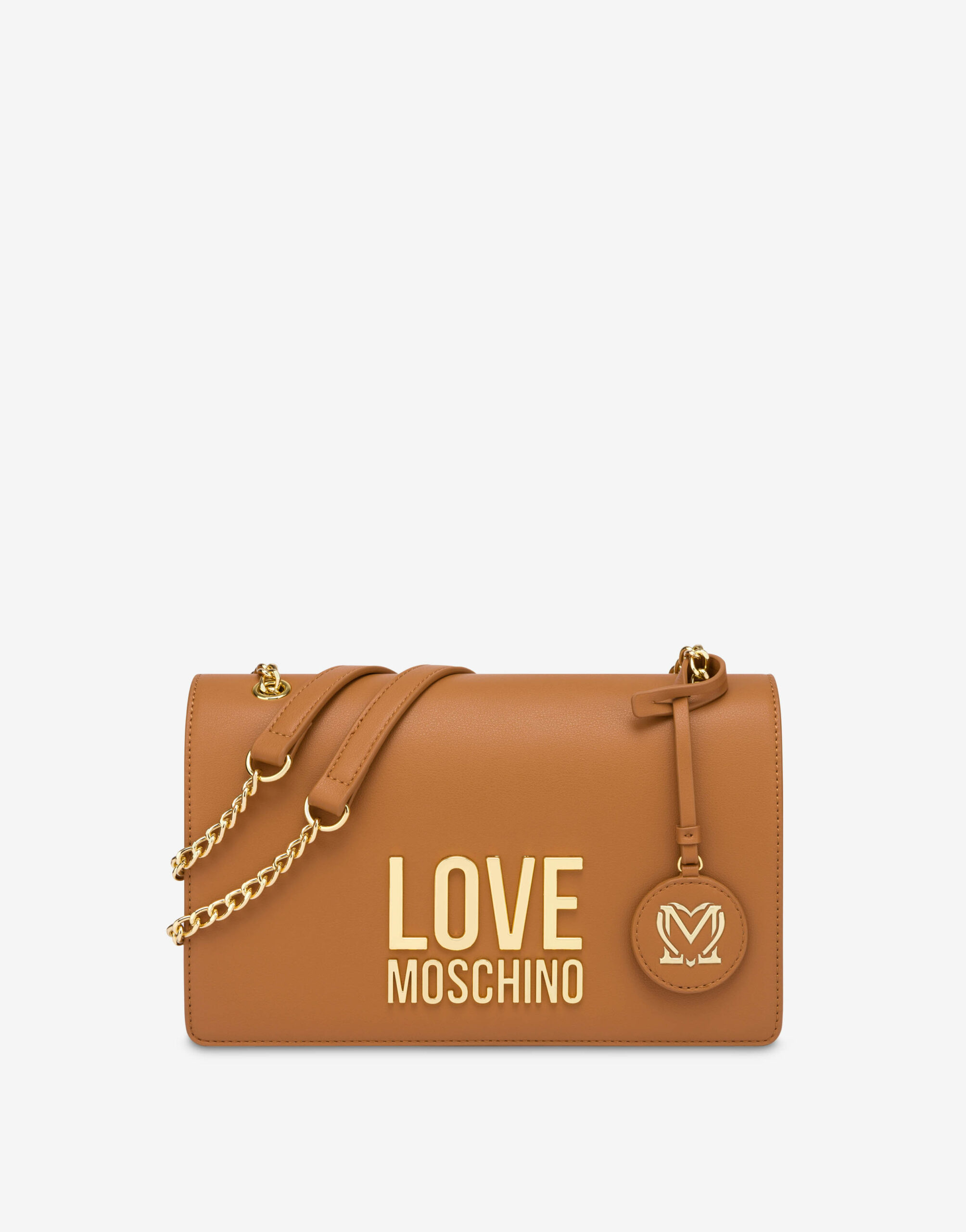 Bolso bandolera con cadena para hombros Love Moschino color camel